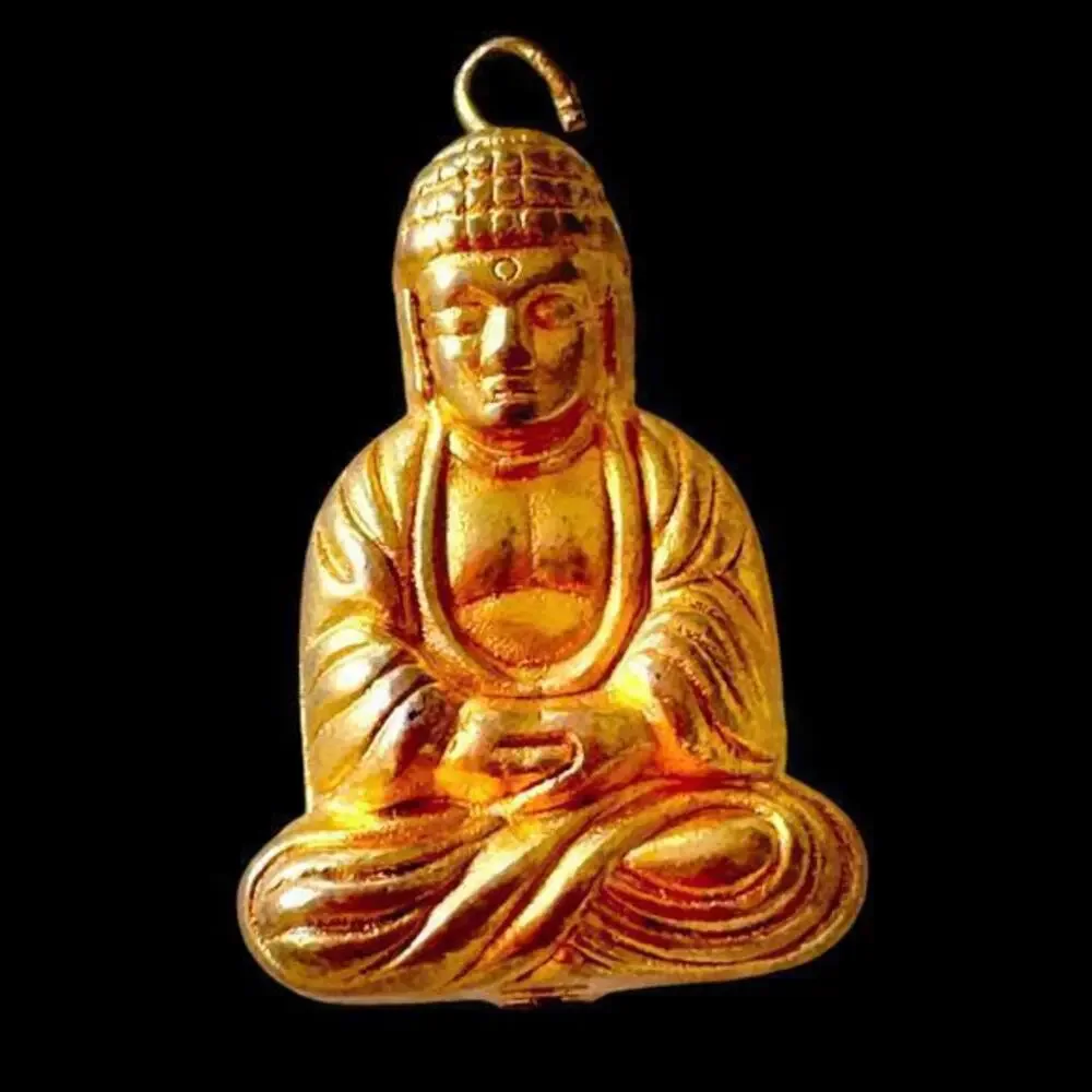 Vintage 1” Double Sided Seated Articulated Buddha Bead Pendant Gold Tone Set 2